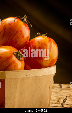 Trois petites tomates zebra rouge Banque D'Images