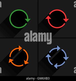4 flèche couleur boucle, rafraîchir, recharger, l'icône de rotation. Volume 01. Télévision avec ombre portée de l'icône noire sur fond gris. Illustration de Vecteur