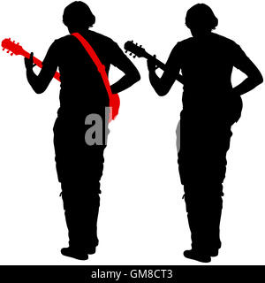 Silhouette musicien joue de la guitare. Banque D'Images