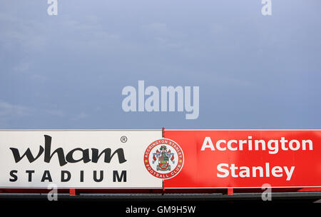 L'affichage à l'Wham, stade de Accrington Stanley au cours de l'EFL Cup, Deuxième tour au stade de Wham, Accrington. Banque D'Images