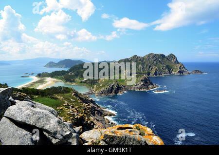 L'Islas îles Cies, dans l'embouchure de la Ria de Vigo (Galice, Espagne) Banque D'Images