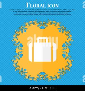 Valise . Design plat floral sur un fond abstrait bleu avec place pour votre texte. Vector Illustration de Vecteur