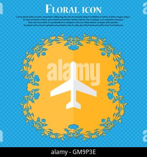 Avion. Design plat floral sur un fond abstrait bleu avec place pour votre texte. Vector Illustration de Vecteur