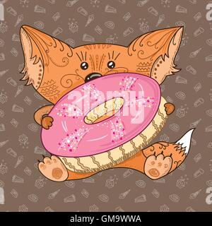 Baby fox avec donut Illustration de Vecteur