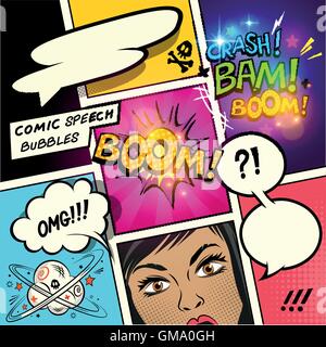 Les Bulles sur un fond de bande dessinée avec cartoon actions. vector illustration Illustration de Vecteur