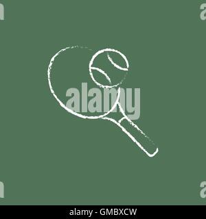 Raquette de tennis et l'icône balle tracé à la craie. Illustration de Vecteur