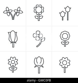 Icônes de Style Fleur vecteur ligne icon set Illustration de Vecteur