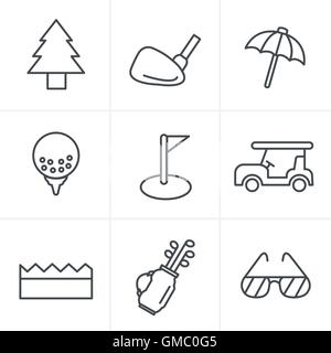 Icônes de Style ligne Icons Set golf vecteur Conception, Illustration de Vecteur