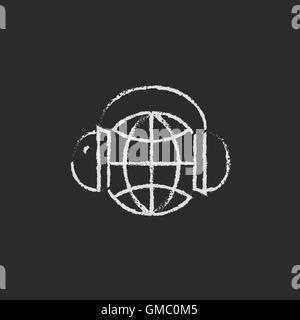 Planète en l'icône casque dessiné à la craie. Illustration de Vecteur