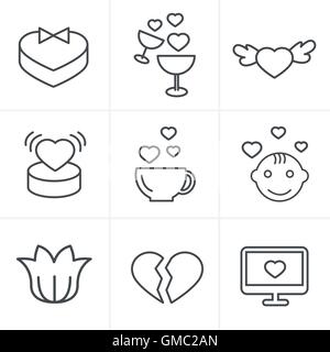 Icônes de Style ligne love Icons Set Vecteur Conception, Illustration de Vecteur