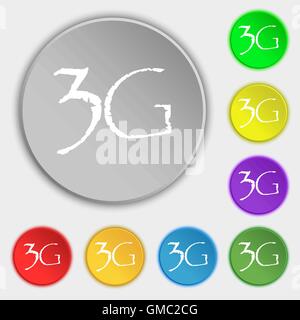 L'icône de connexion 3G. Symbole de la technologie de télécommunications mobiles. Symboles sur huit boutons plats. Vector Illustration de Vecteur