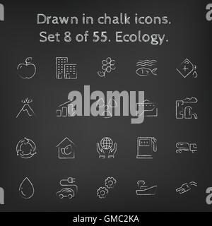 Ecology icon set tracé à la craie. Illustration de Vecteur
