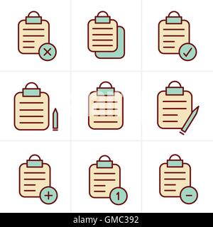 Icônes de Style Vector isolated presse-papiers, liste icons set Illustration de Vecteur