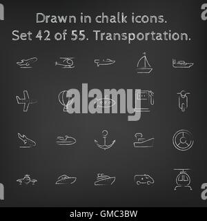 Transpotration icon set tracé à la craie. Illustration de Vecteur