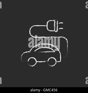 L'icône de voiture électrique tracé à la craie. Illustration de Vecteur