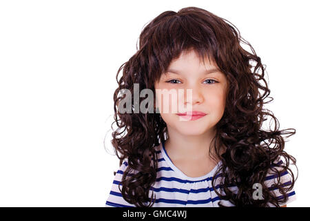 Portrait d'une charmante petite fille, isolé sur fond blanc Banque D'Images
