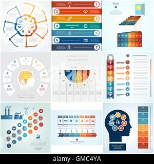 Définir des modèles conceptuels d'infographies 9 processus cyclique pour sept postes zone de texte Illustration de Vecteur