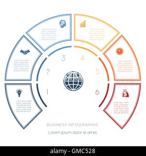 Modèle demi-cercle de l'infographie, peut être utilisé pour la mise en page de workflow, diagramme, la conception web, le nombre de six étapes, options Illustration de Vecteur