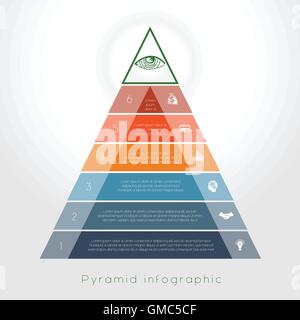 Infographie - Modèle des processus d'affaires pyramide colorés pour six zone de texte Illustration de Vecteur