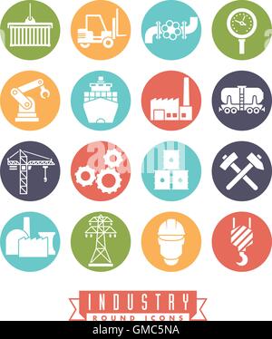 Collection de 16 rondes de couleur sur le thème de l'industrie vector icons Illustration de Vecteur