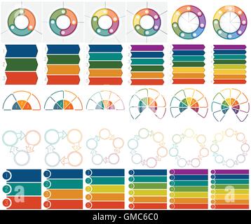 30 modèles numérotés des infographies avec zone de texte sur trois, quatre, cinq, six, sept et huit positions Illustration de Vecteur