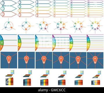 30 modèles numérotés des infographies avec zone de texte sur trois, quatre, cinq, six, sept et huit position possible d'utiliser pour le travail f Illustration de Vecteur