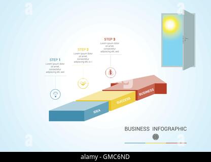 À partir de pièces de modèle conceptuel, flèches de couleur numérotées de 3 positions pour l'infographie Illustration de Vecteur