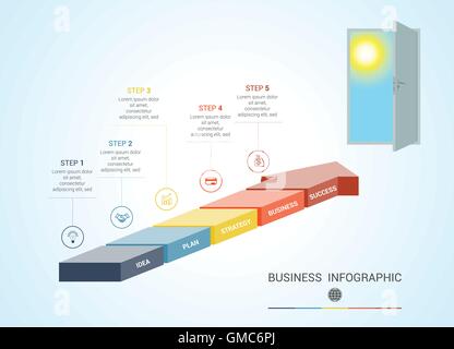 À partir de pièces de modèle conceptuel, flèches de couleur numérotées de 5 positions pour l'infographie Illustration de Vecteur