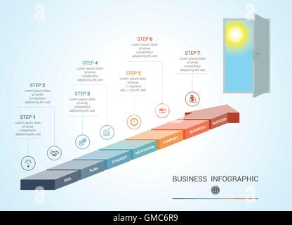 À partir de pièces de modèle conceptuel, flèches de couleur numérotées de 7 positions infographies Illustration de Vecteur