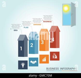 Infographie, conception de modèles et de couleur des flèches porte, 4 positions Illustration de Vecteur