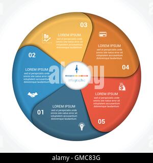 Infographie modèle cinq étapes, position, pièces, avec zone de texte, vector illustration en couleur sous forme de pétales de fleurs. Illustration de Vecteur