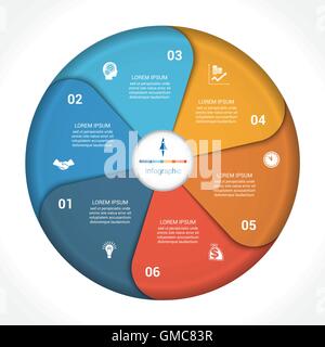 Infographie - Modèle de six étapes, position, pièces, avec zone de texte, couleur d'illustration vectorielle, sous la forme de pétales de fleurs. Illustration de Vecteur