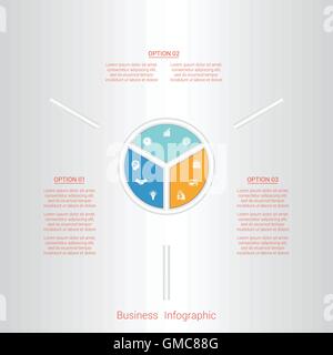 Pie infographie modèle avec des zones de texte sur trois positions, pièces détachées. Illustration de Vecteur