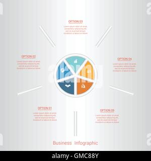 Pie infographie modèle avec des zones de texte sur cinq positions, de pièces. Illustration de Vecteur