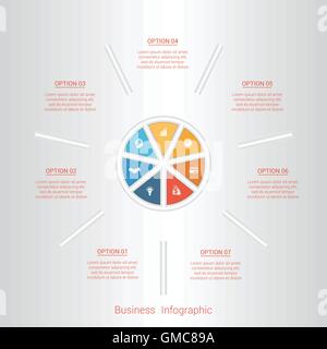 Pie infographie modèle avec des zones de texte sur sept positions, pièces détachées. Illustration de Vecteur