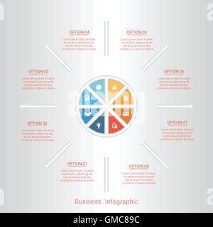 Pie infographie modèle avec des zones de texte sur 8 positions, de pièces. Illustration de Vecteur