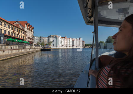 Après LA SECONDE GUERRE MONDIALE Le village de pêche 'Fischdorf reconstruit' sur la rivière Pregel, Kaliningrad, ex-East-Prussian Koenigsberg, Russie Banque D'Images