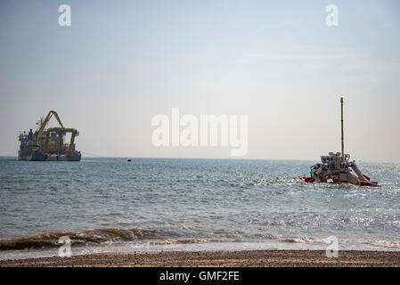 Suffolk, Sizewell. UK. 23 août 2016. Preperations final pour la pose de câbles pour éoliennes Galloper Crédit : Peter Kyle/Alamy Live News Banque D'Images