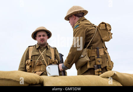 Tarrant Hinton, Blandford, Dorset, Royaume-Uni. 25 août 2016. Les visiteurs affluent à Tarrant Hinton pour la première journée de la Great Dorset Steam Fair. L'événement se déroulera jusqu'à lundi et devrait attirer 200 000 visiteurs avec le terrain d'exposition couvrant plus de 600 acres. Exposition commémorative du centenaire de la première Guerre mondiale pour commémorer le 100e anniversaire de la bataille de somme qui a eu lieu en 1916. Crédit : Carolyn Jenkins/Alamy Live News Banque D'Images