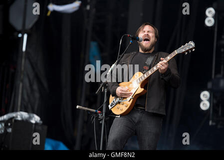 Leeds, UK. 26 août 2016. Claudio Sanchez, Travis Stever, Josh Eppard et Zach Cooper de Coheed and Cambria effectuer sur la scène principale au Festival de Leeds, 2016 26/08/2016 Credit : Gary Mather/Alamy Live News Banque D'Images