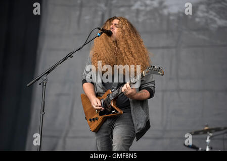 Leeds, UK. 26 août 2016. Claudio Sanchez, Travis Stever, Josh Eppard et Zach Cooper de Coheed and Cambria effectuer sur la scène principale au Festival de Leeds, 2016 26/08/2016 Credit : Gary Mather/Alamy Live News Banque D'Images