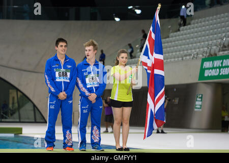 Chris Mears et Jack rire de Grande-Bretagne au cours de la FINA/NVC Diving World Series à Londres le 24 avril, 2014. Banque D'Images