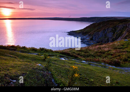 Coucher de soleil sur la tête de rame Whitsand Bay Banque D'Images