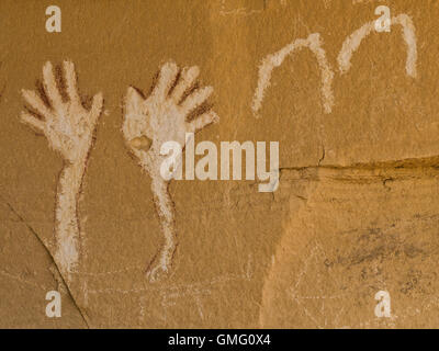 Des signes avec la main, l'art rock Site Rangely, Colorado. Banque D'Images