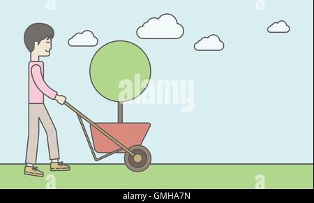 Man pushing panier. Illustration de Vecteur