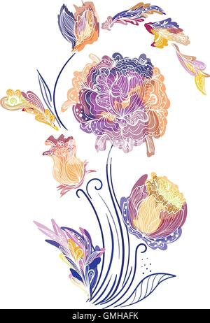 Vignette vecteur élégant avec des fleurs croquis Illustration de Vecteur