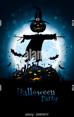 Arrière-plan de l'Halloween à la citrouille et Scarecrow Illustration de Vecteur
