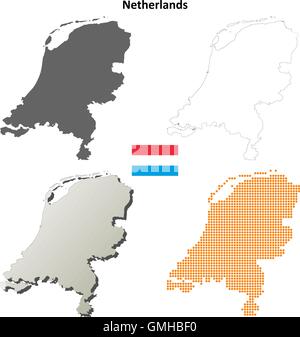 Pays-bas carte contour défini Illustration de Vecteur