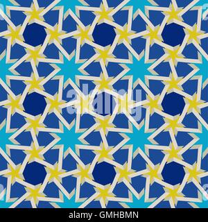 Seamless Vector jaune bleu motif géométrique Islamique Illustration de Vecteur