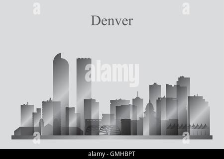 Denver city skyline silhouette en niveaux de gris Illustration de Vecteur